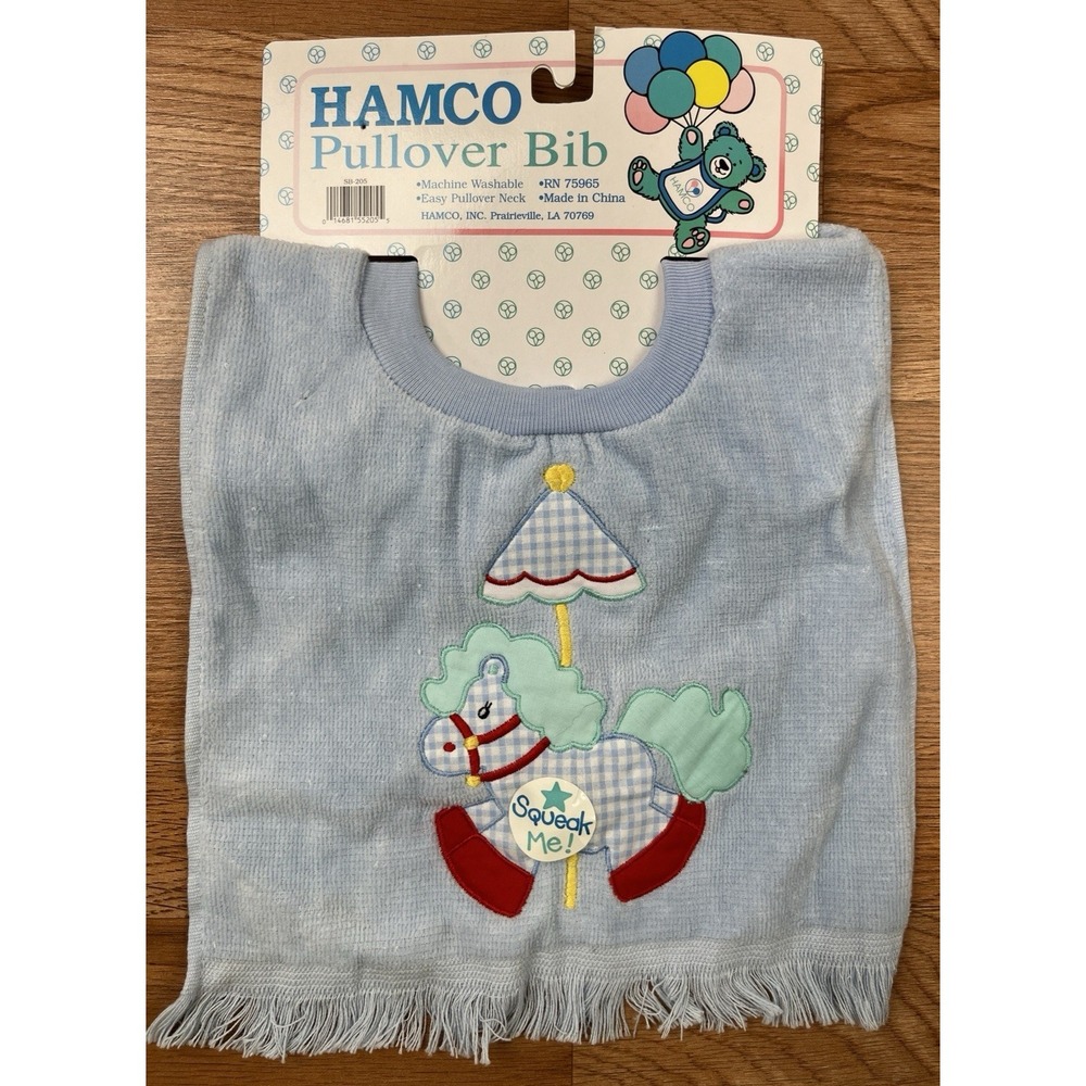Vintage 90s‎ Hamco Pullover Towel Bib with Squeaker Blue Terrycloth Horse NEW
